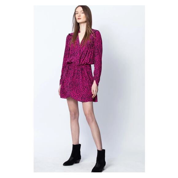 Zadig&Voltaire Pink Leopard Reveal Print Leo Mini Dress Sz.S NWT - Picture 1 of 15